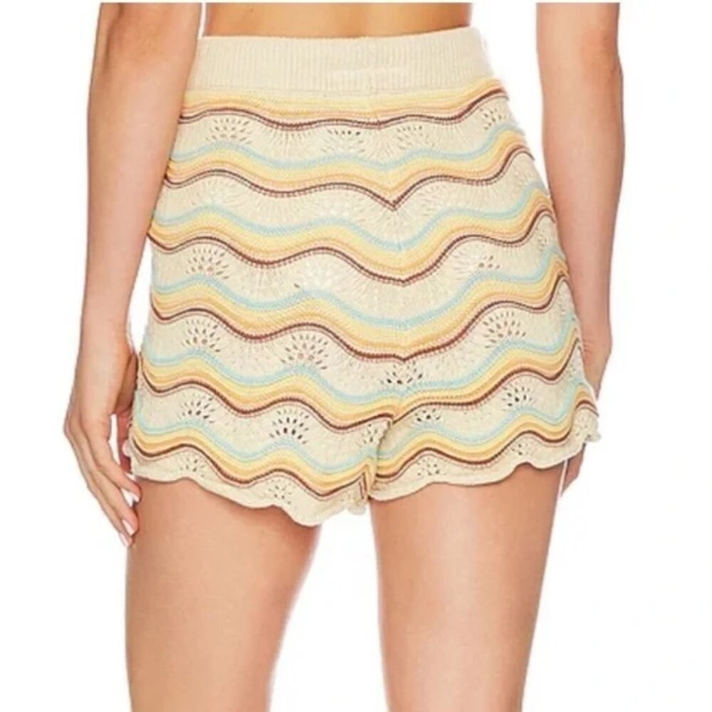 NWT L*SPACE Make Waves shorts crochet knit rainbow beige cover up swim resort - Picture 3 of 6